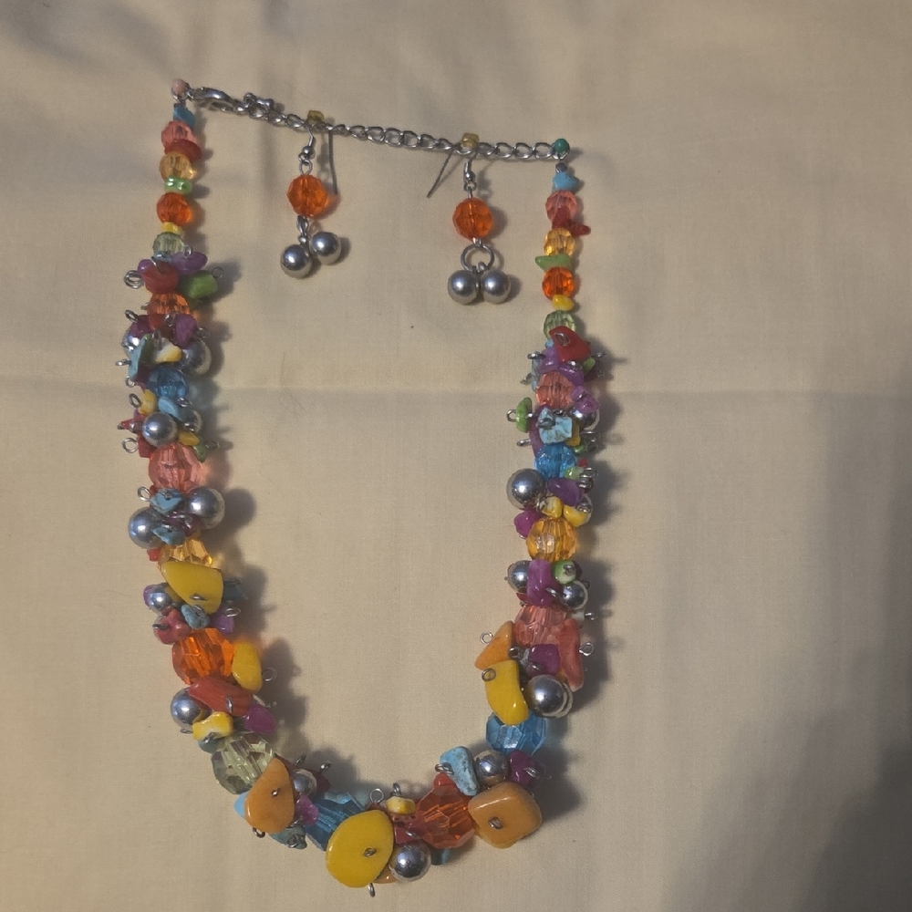 Colorful Beaded Necklace and Earring Set